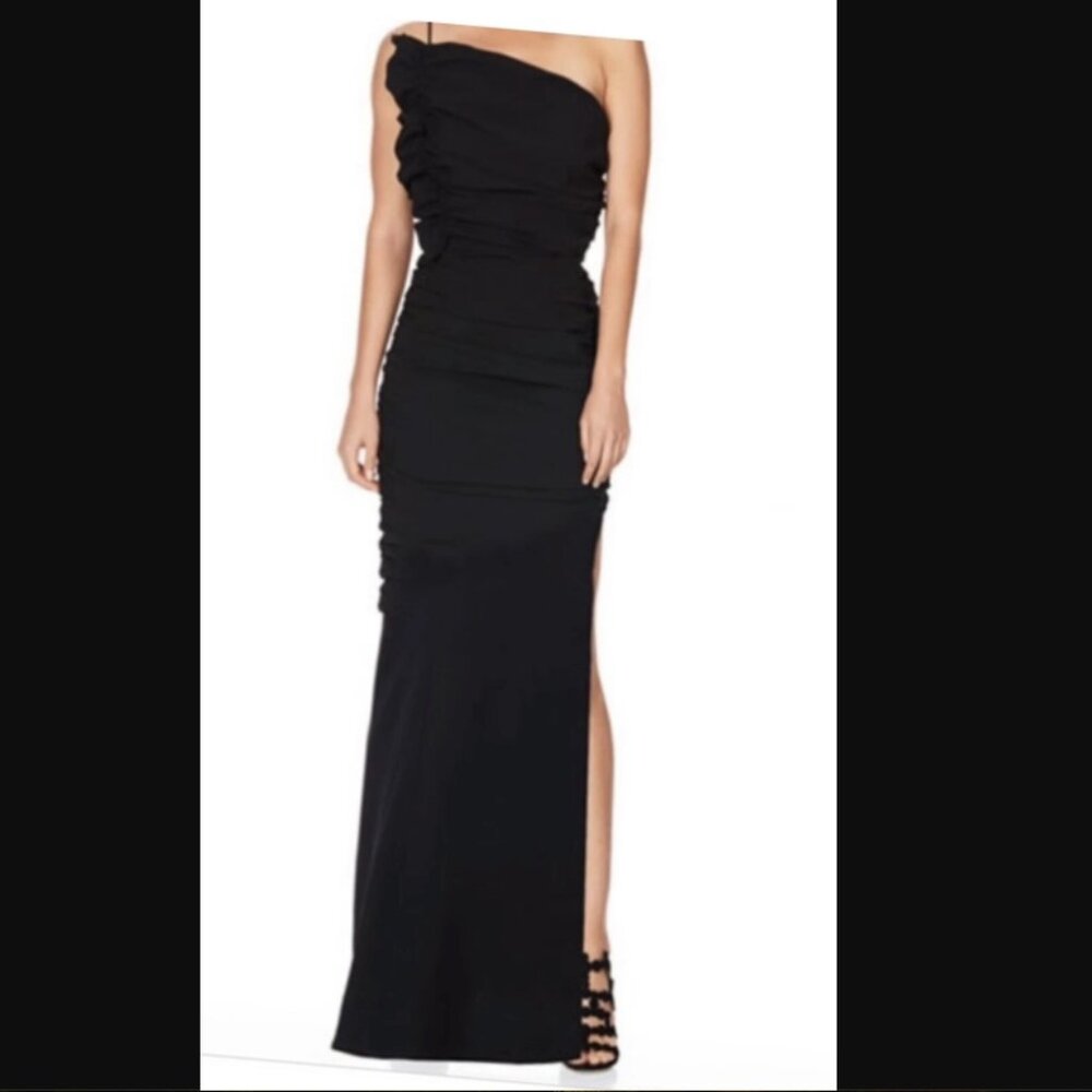 Talulah Dress Womens XS Black One Shoulder Ruched Maxi Gown Formal Evening NWT